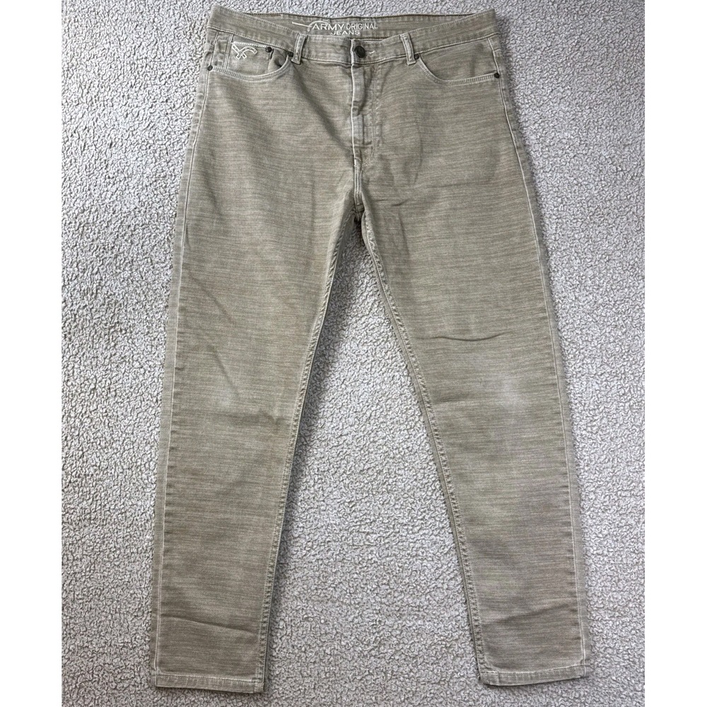 Y2K Army Licensed Tan Denim Jeans Men's 40x30 Heathered Embroidered Pocket